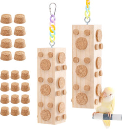 2 pc wooden bird chew toys for parakeet cockatiel conure budgie lovebird - 7.9 inch hanging