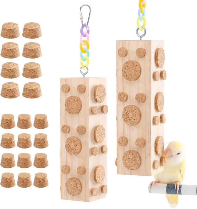 2 pc wooden bird chew toys for parakeet cockatiel conure budgie lovebird - 7.9 inch hanging