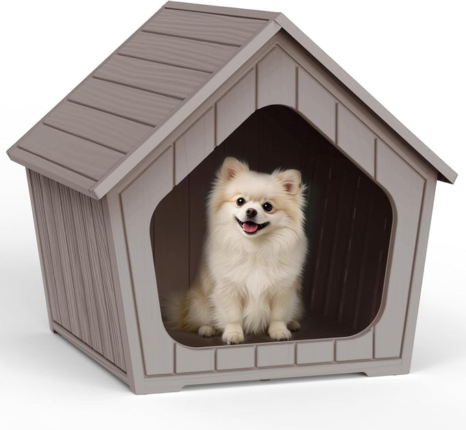 Vixzen grey small dog resin material doghouse outdoor indoor weatherproof pet shelter with air vents easy assembly
