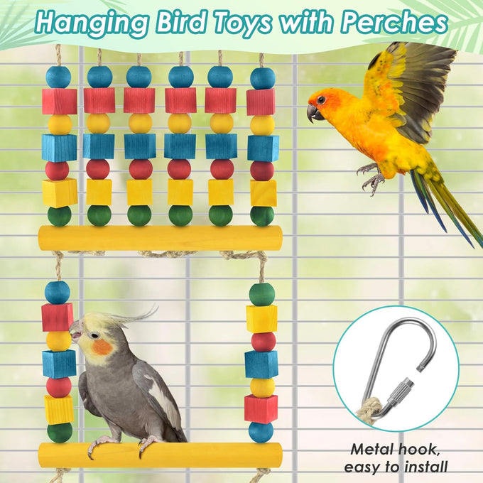 dbness parrot chew swing toy with perches hang colorful wood block accessories for small medium parrots