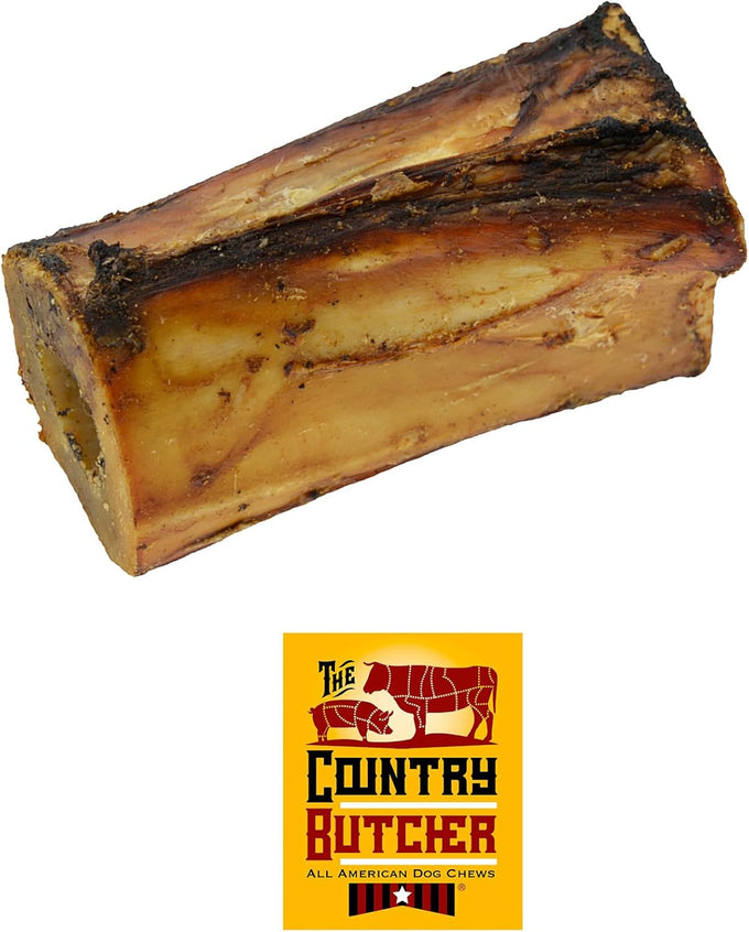 Country Butcher 7" natural beef marrow dog bones for aggressive chewers, large breed dogs, USA-made, 3-count