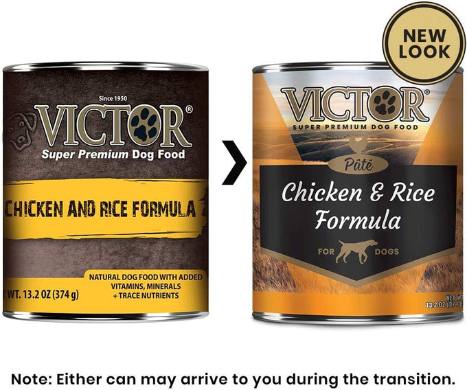 VICTOR Chicken & Rice Formula Pâté - Canned Wet Dog Food, 12 x 13.2 oz