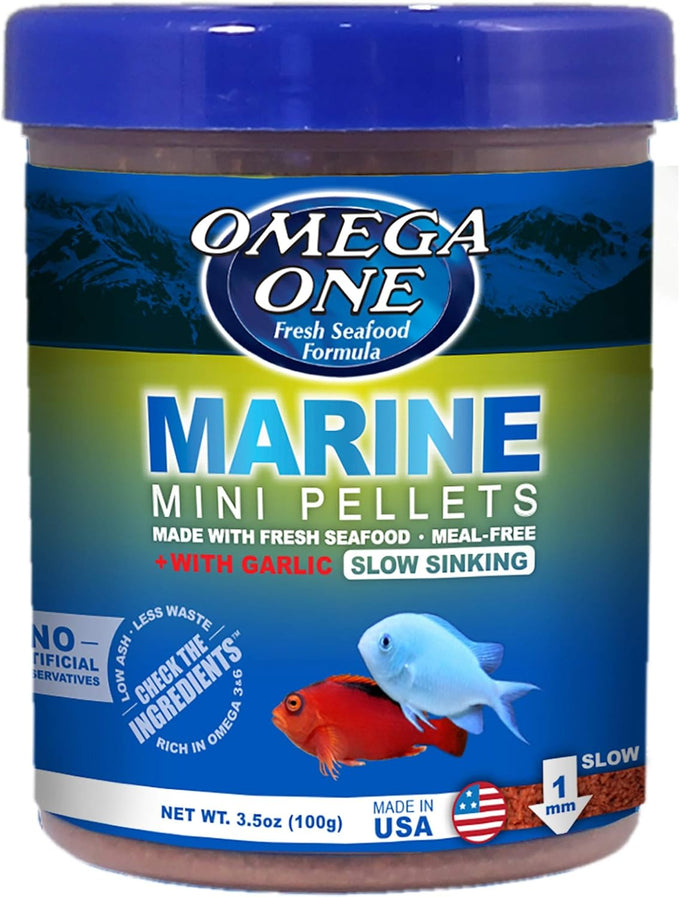 Omega One Marine Mini Pellets with Garlic, 3.5 oz, 100% fresh seafood, omega 3 fatty acids, no meals or pre-processed protein