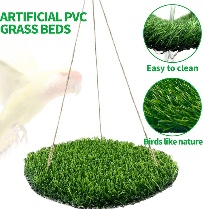 flidrunest large bird foraging mat toys natural bird grass hammock swing toy with hooks climbing perch hanging toy for parakeets and parrots