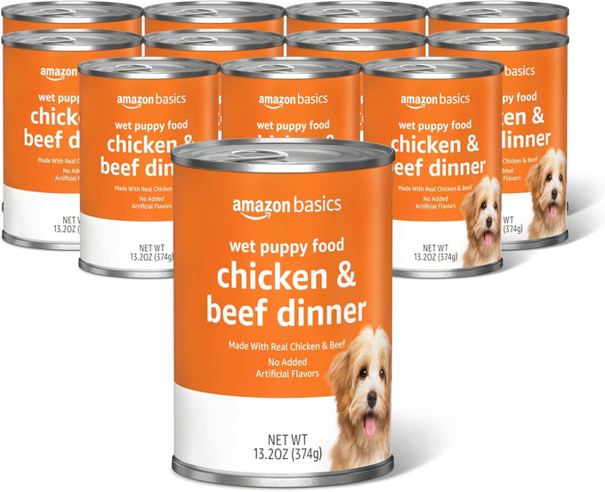 Amazon Basics Puppy Canned Dog Food, Chicken & Beef, 13.2oz, 12-Pack