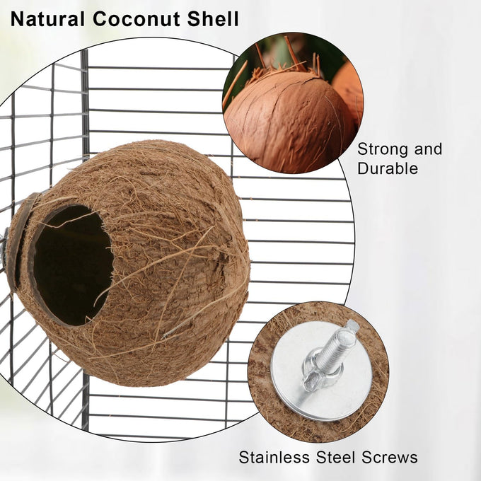 Hypeety coconut shell bird breeding nest toy with ladder and swing for parrot, parakeet, finch, hamster and lovebird
