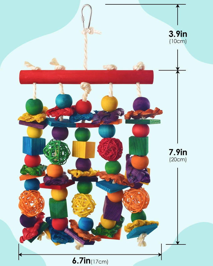 dbness bird toys, natural wooden blocks, parakeet chewing toy for small to medium macaw cockatoos budgie lovebird cockatiel conures 13.4x5.9 inches adjustable