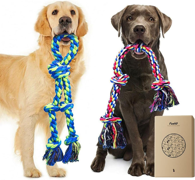 Feeko heavy duty dog rope toys 2 pack for large breed aggressive chewers, indestructible teeth cleaning tug of war toy