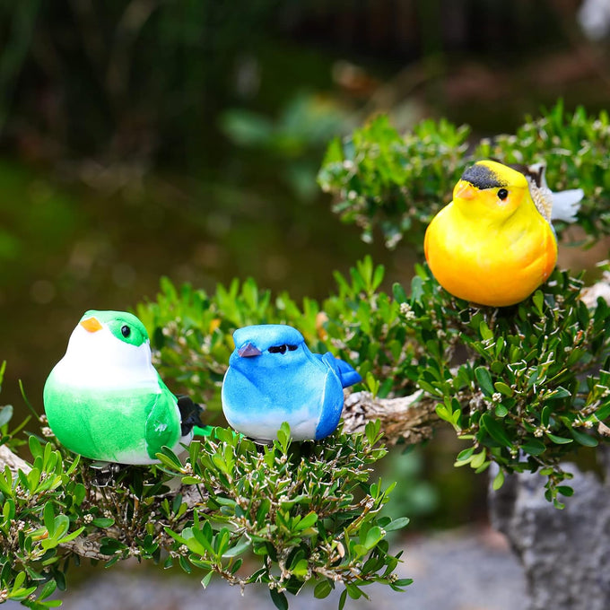 Threan 5-pcs artificial parrot bird ornaments for tree, wreath, and garden decor, assorted colors, 4.7 inches