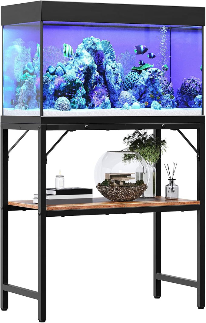 MahanCRIS 20-gallon fish tank stand with 2-tier storage shelves, heavy duty breeder turtle terrarium stand rack, rustic brown, FTHR2001