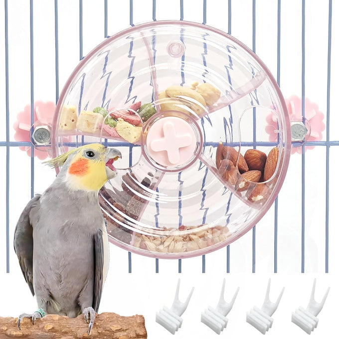 bnosdm pink creative bird feeder with seed food rotating wheel for parrot puzzle toys