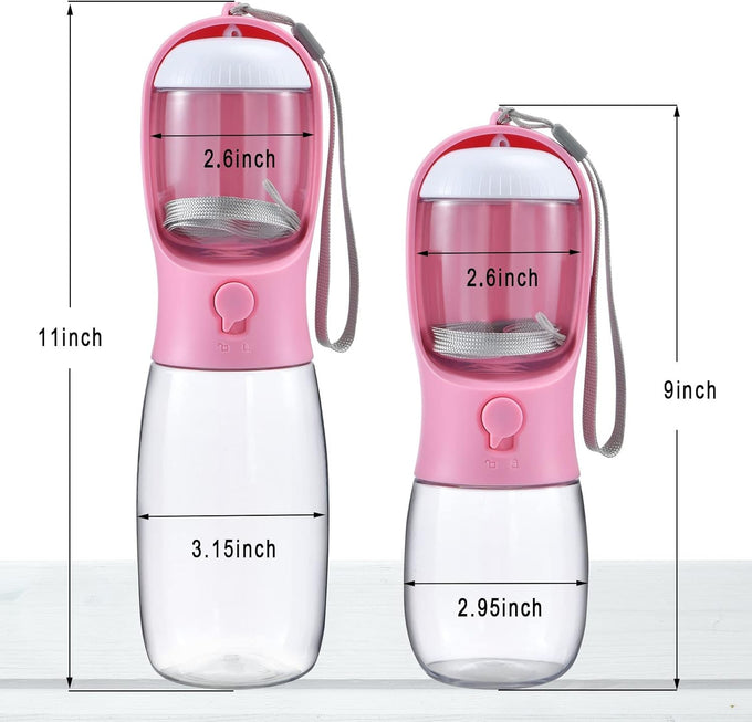 cibaabo dog water bottle with food container, 10oz and 19oz capacities, leak proof lock and carbon filter