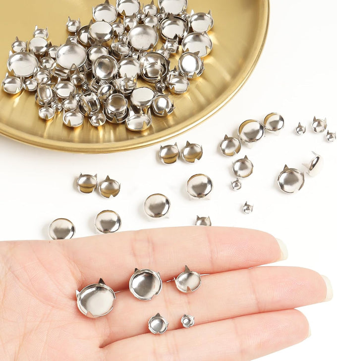 SBYURE silver round dome studs, 1000 pieces, 5 sizes kit, perfect for leather craft and clothing DIY