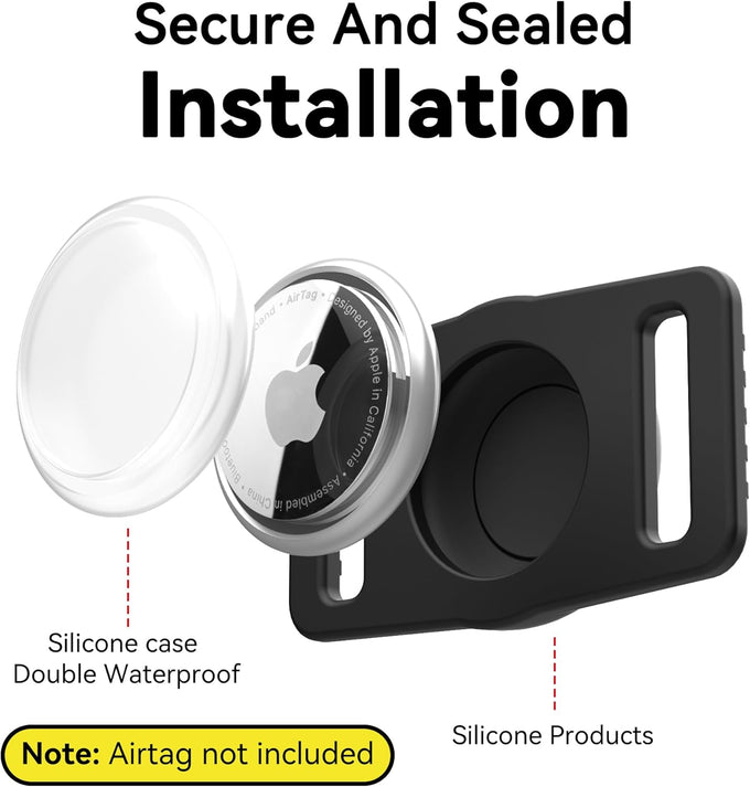 GOCII waterproof dog collar holder 2-pack for Apple AirTag Gen 1 & 2, black silicone case