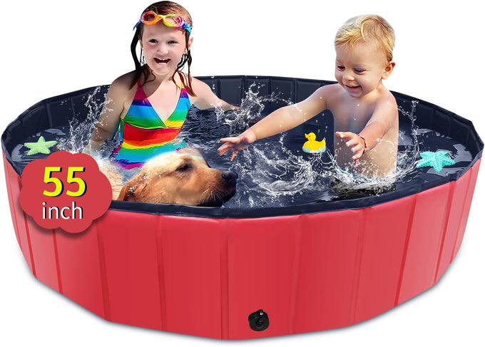 cacps foldable dog pool, 32" x 8" hard plastic non-slip kiddie pool for outdoor backyard use