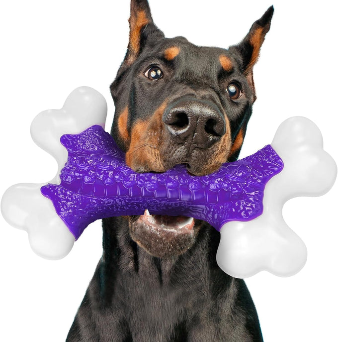 kseroo indestructible beef flavored hard nylon bone chew toys for aggressive chewers, red, 8 inch