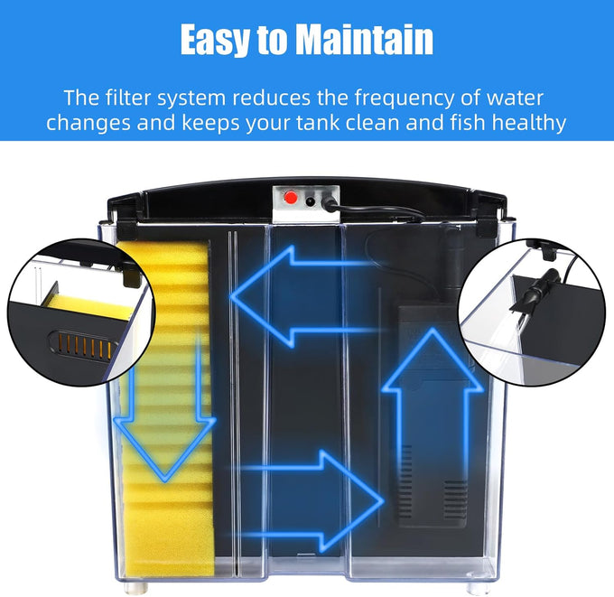 AQUANEAT 1.2 Gallon Small Rectangular Betta Fish Tank Starter Kit with LED Light and Water Filter Pump