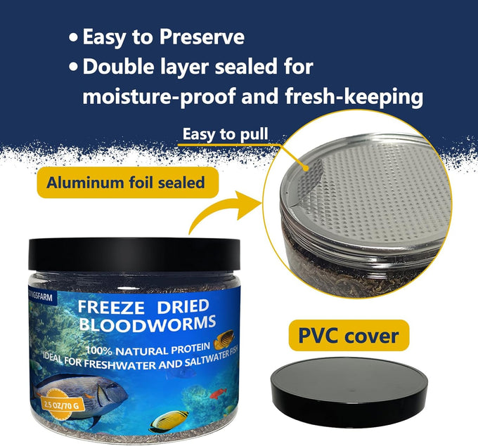 Jadingsfram 2.5 oz Freeze Dried Bloodworms Fish Food for Small to Medium Freshwater Saltwater Tropical Fish