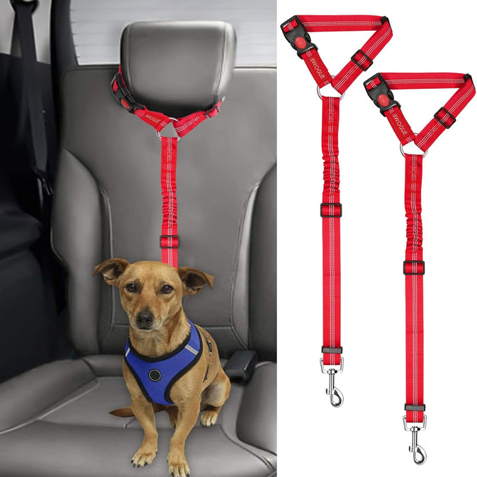Bwogue 2-packs adjustable nylon dog cat car headrest restraint safety seat belt strap harness