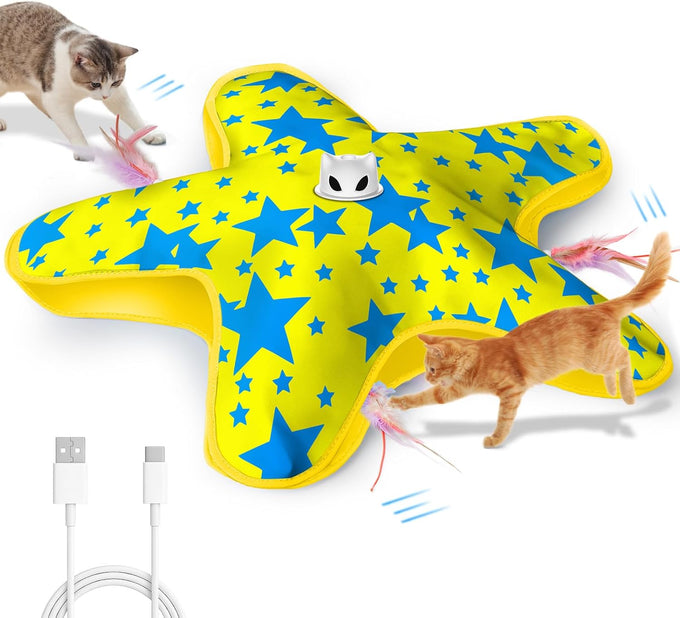 Blue White Rechargeable Interactive Cat Toy with 3 Working Modes, Touch Activated, and 1000mAh Battery
