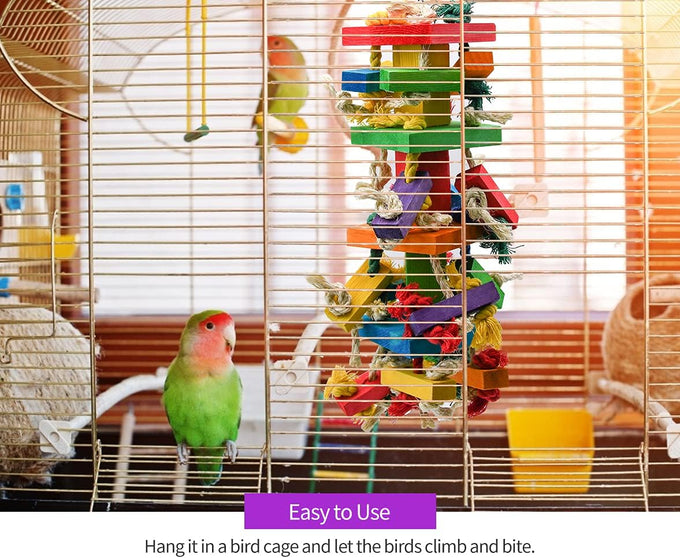 Ruby.Q 2 Pack Large Parrot Toy, Multicolored Wooden Chewing Toy for African Greys and Large Macaws, 20in