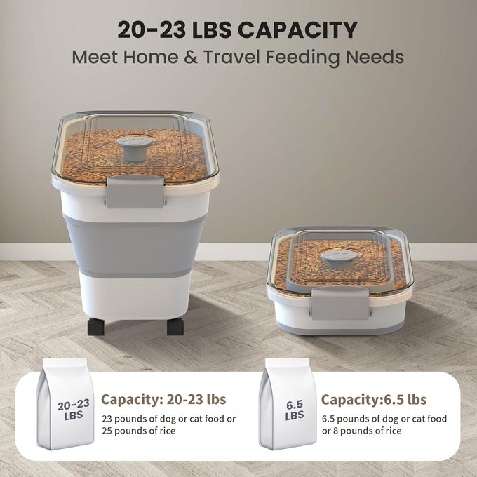 20-23 Lbs Collapsible Dog Food Container with Airtight Lid for Pet Food and Rice Storage