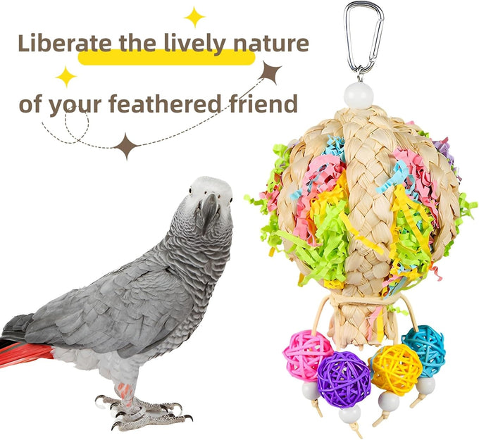 hand-woven natural rattan hot air balloon bird toy for small to medium parrots