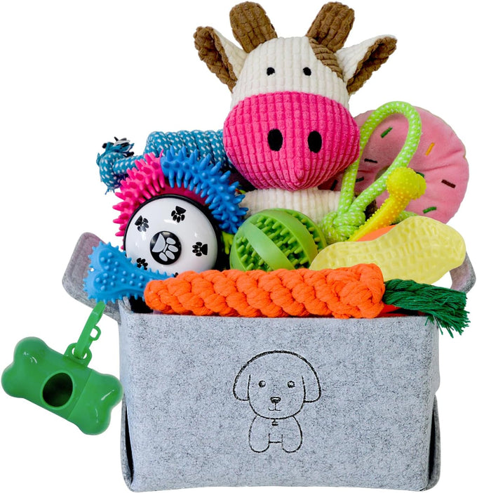 mrsohret 20pcs puppy chew toys for teething dog rope treat balls plush squeaky toys for small medium dogs
