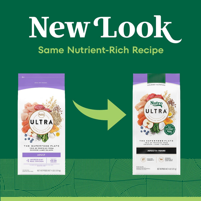 Nutro Ultra Dry Dog Food for Adult Dogs with a Trio of Proteins from Chicken, Lamb and Salmon, 4 lb. Bag