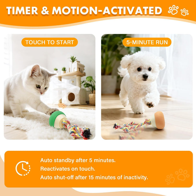 blue rotating interactive cat toy with voice recordable auto rolling pet toy for indoor cats & small dogs