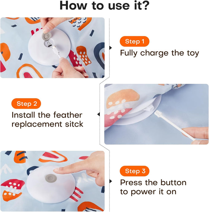 Potaroma automatic cat toy with moving feather, 3 modes, and USB rechargeable battery for indoor kittens and adult cats