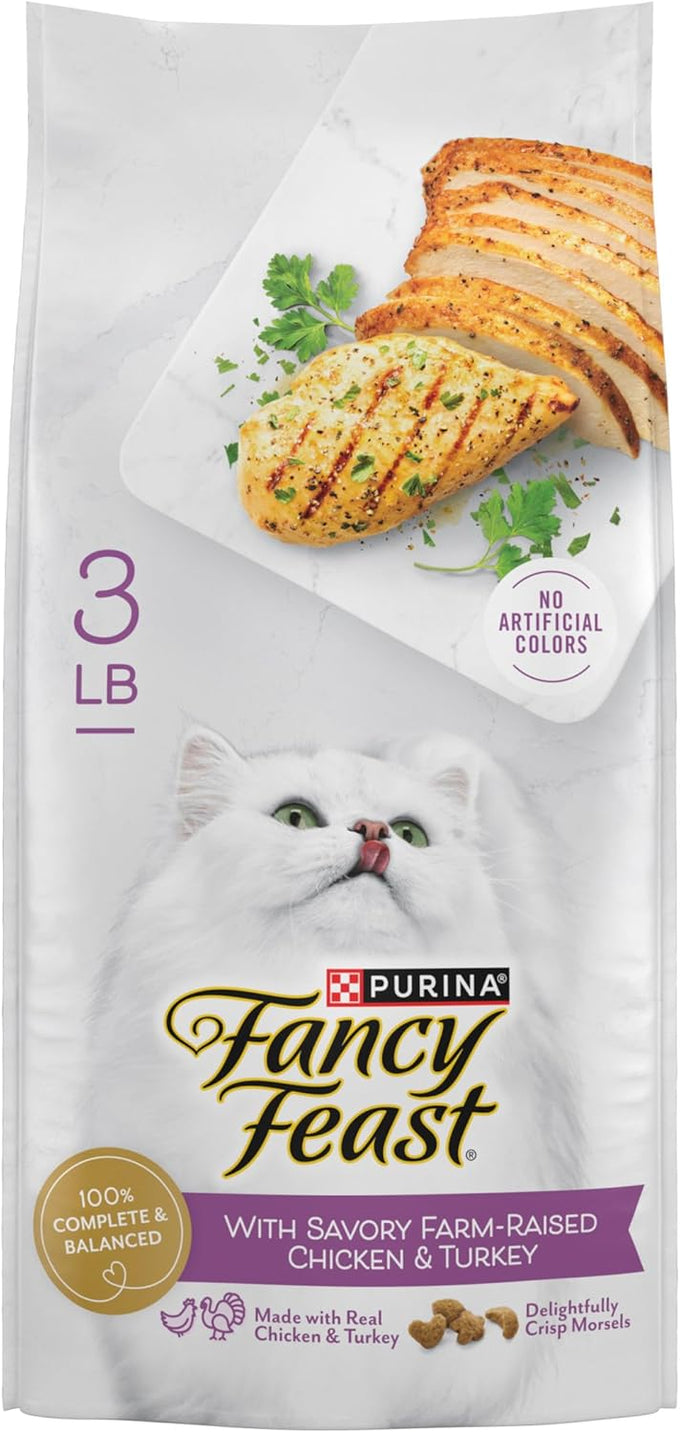 Fancy Feast Purina Savory Farm-Raised Chicken and Turkey Dry Cat Food, 3 lb Bag