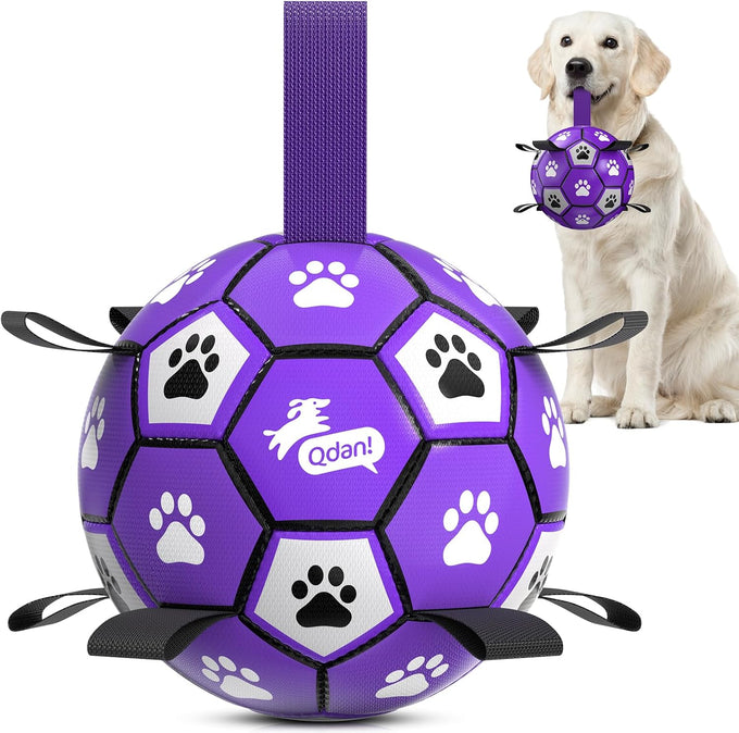 QDAN 6 Inch Dog Soccer Ball with Straps, Durable Balls for Small to Medium Pet, Puppy Outdoor Toy