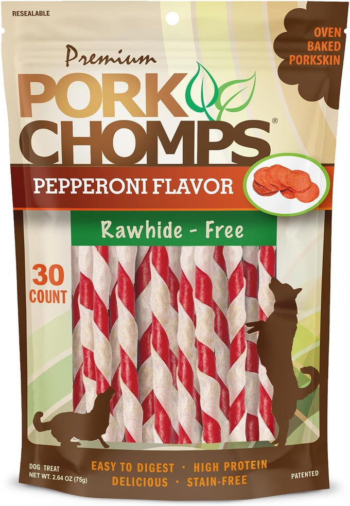 pork chomps real chicken wrapped baked pork skin dog chews, 5 inch mini twists, 12 count