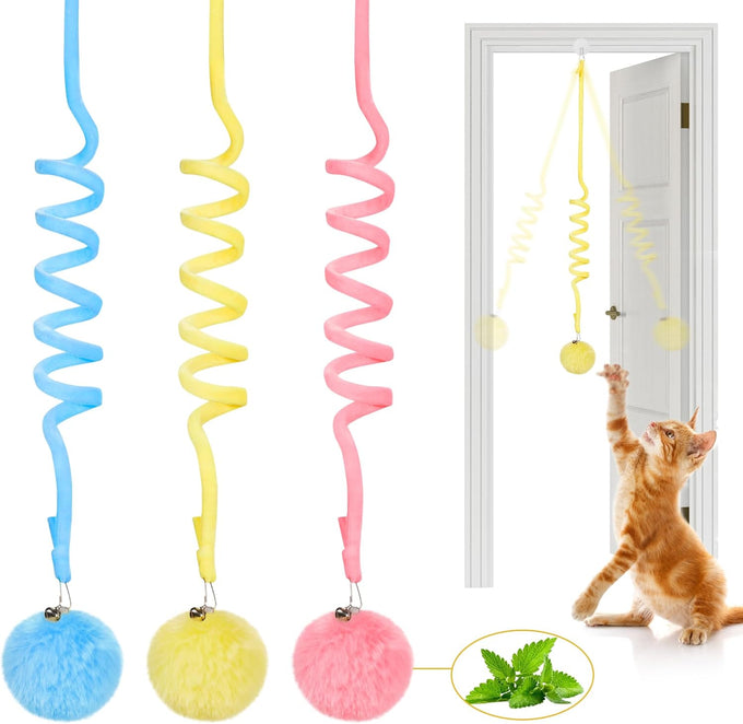 Potaroma 3-piece Fluffy Cat Catnip Ball Toys with Bell for Indoor Kittens and Adult Cats