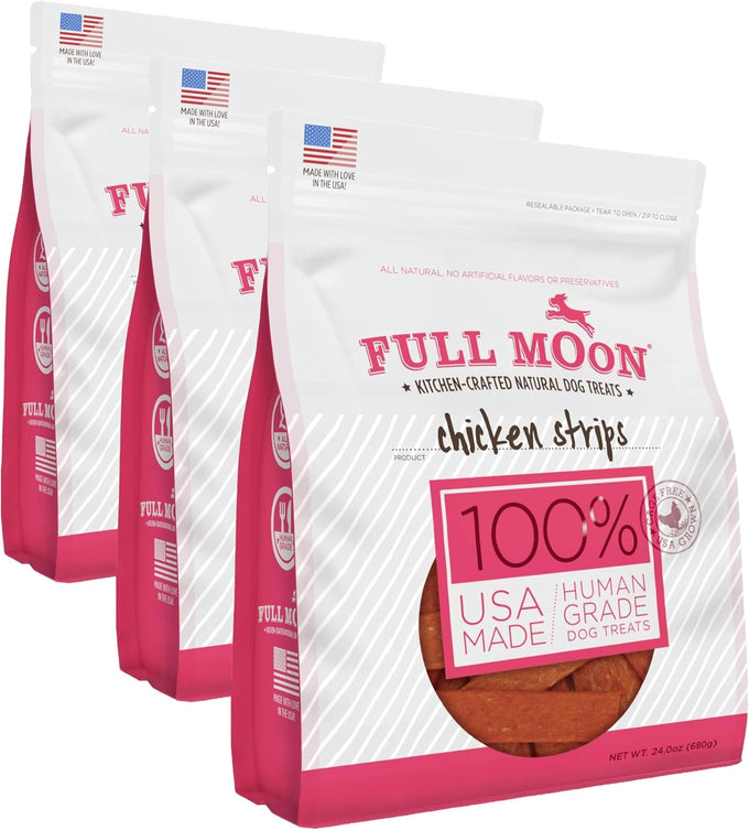 Full Moon human-grade all-natural chicken strips for dogs, 1.5 pound pack made in USA grain-free