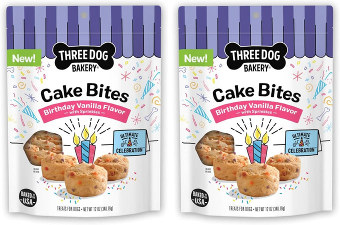 Three Dog Bakery Ultimate Celebration Cake Bites, Soft-Baked Dog Treats with Real Ingredients, 12 oz, Vanilla and Honey Flavor, Drool-Worthy Aroma, Birthday Cake for Dogs