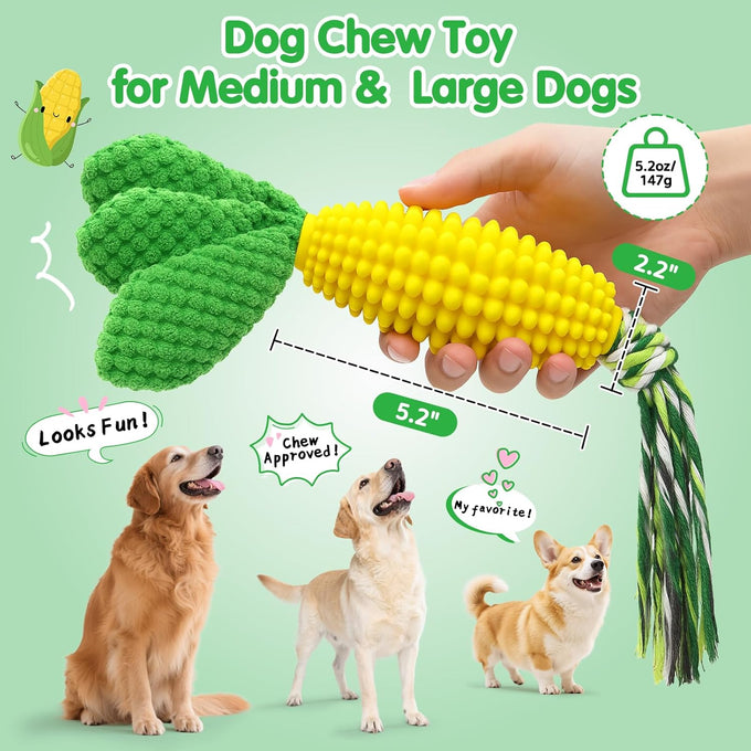 tooptate dog chew toys - squeaky corn dog toys for medium and large dogs - soft durable teething toys