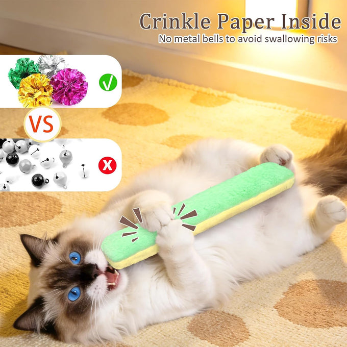 Retro shaw 8 inches refillable catnip toys, 3 pack, cat toys pillows with crinkle sound for indoor cats