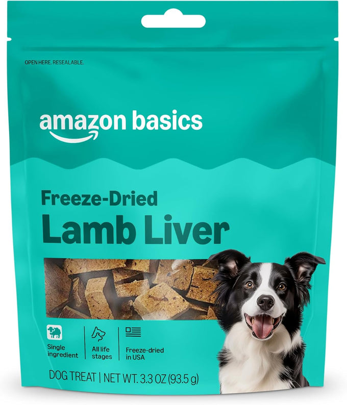 Amazon Basics 3.3oz Freeze-Dried Raw Lamb Liver Dog Treats, Grain-Free, Single Ingredient, High-Protein Snacks