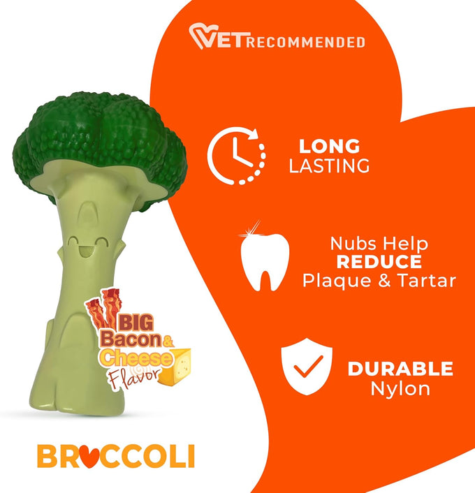 Nylabone Broccoli Power Chew Toy for Large Dogs, Bacon & Cheese Flavor, Up to 50 lbs