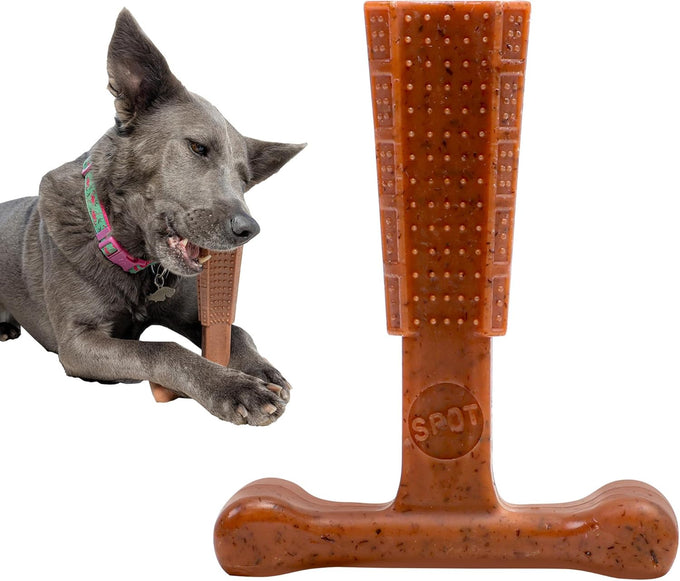 SPOT Bam-Bones Plus T Bone Bamboo Fiber Nylon Dog Chew Toy for Moderate Aggressive Chewers Durable Long Lasting Non-Splintering Beef Flavor 6 in