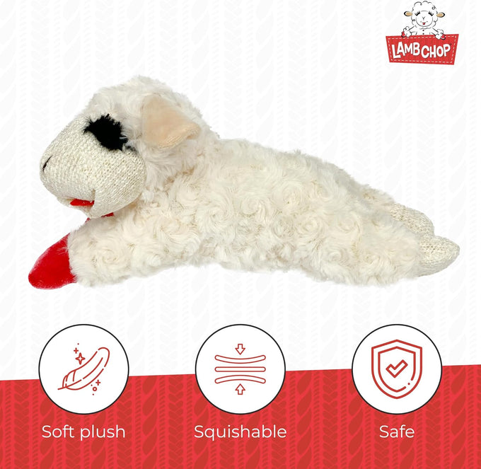 Multipet Lamb Chop Squeaky Dog Plush Toy - 10" Creampuff for Small & Medium Dogs