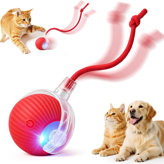 Red Red Interactive Electric Pet Ball Toy for Cats and Dogs with Motion Activation and USB Charging - 5-Inch Diameter