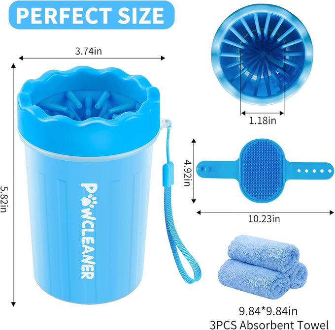 Professional 7-in-1 dog paw cleaner for medium-sized dogs, fits paws 1.5 to 2.5 inches wide, blue