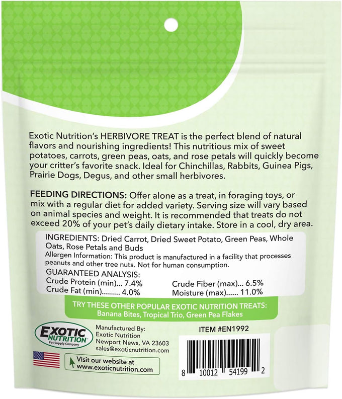 Herbivore Treat for Chinchillas, Rabbits, and Small Pets - Healthy Natural Mix - 3 oz. Sweet Potatoes, Carrots, and Oats