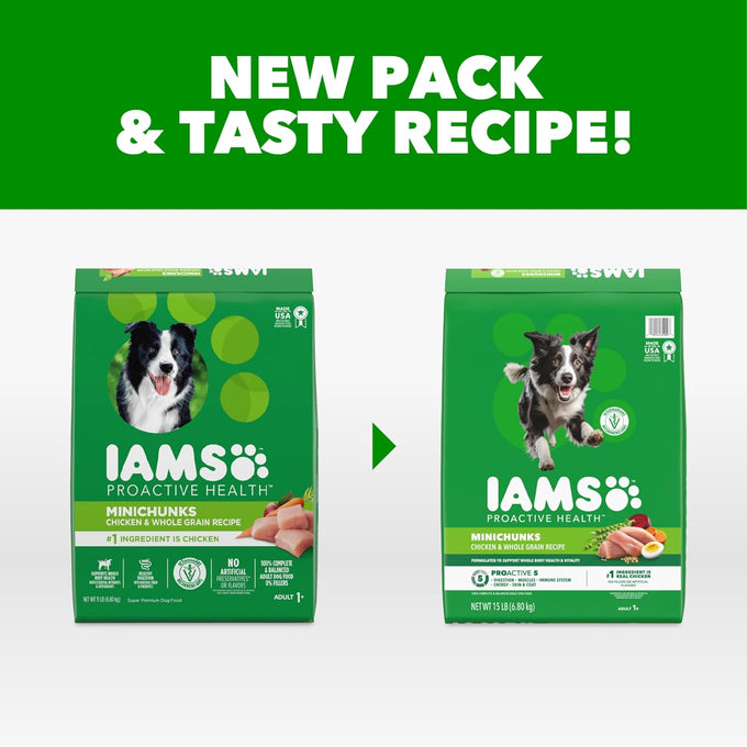 Iams proactive health minichunks premium dry adult dog food, 15 lb bag, chicken protein, antioxidants