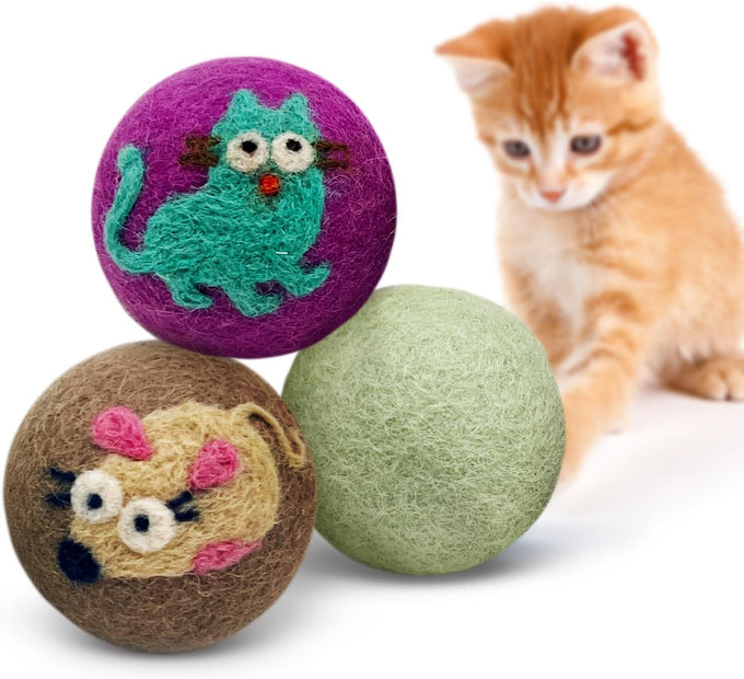 hustle & blush love ewe 3 pack 2 inch hand made felted cat toys for indoor play and exercise