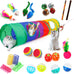 iCAGY interactive cat toy bundle for indoor cats, 25 pcs, 45 inches rainbow tunnel, colorful springs, feathers, balls, and mice
