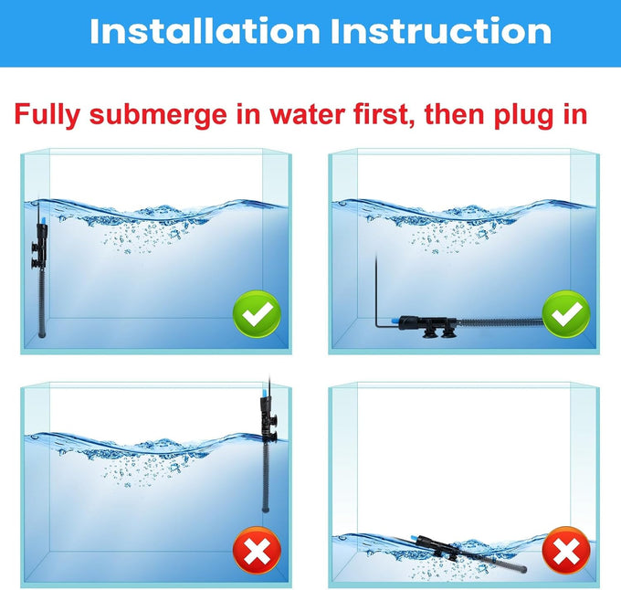 AQUANEAT 50W aquarium heater, 5-15 gallon tank, adjustable submersible 110V/60Hz water thermostat with thermometer